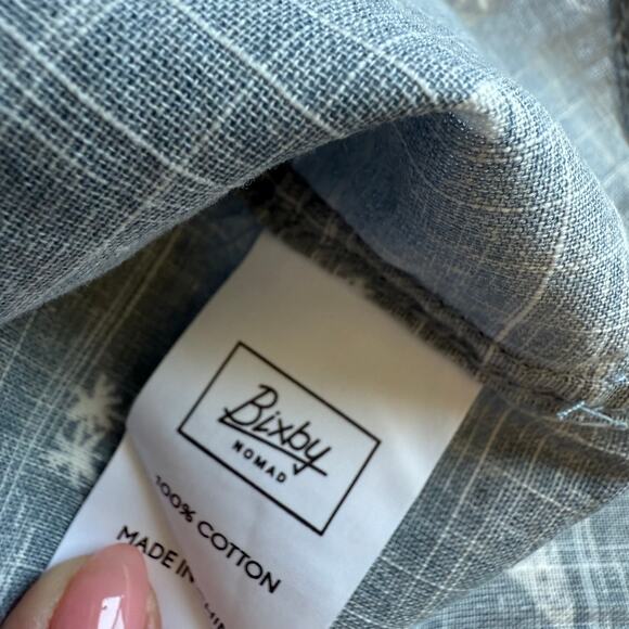 NEW Bixby Nomad Blue Tropical Linen Cotton Button-Down - Picture 8 of 10